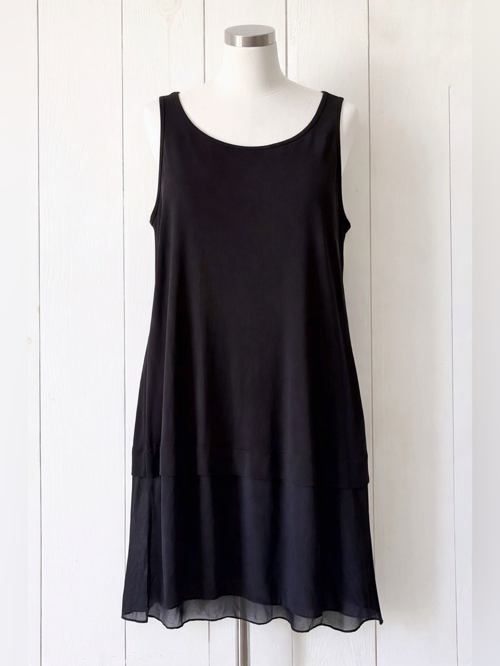 Eileen Fisher 100% Silk Black Layered Tunic Top Size Medium
